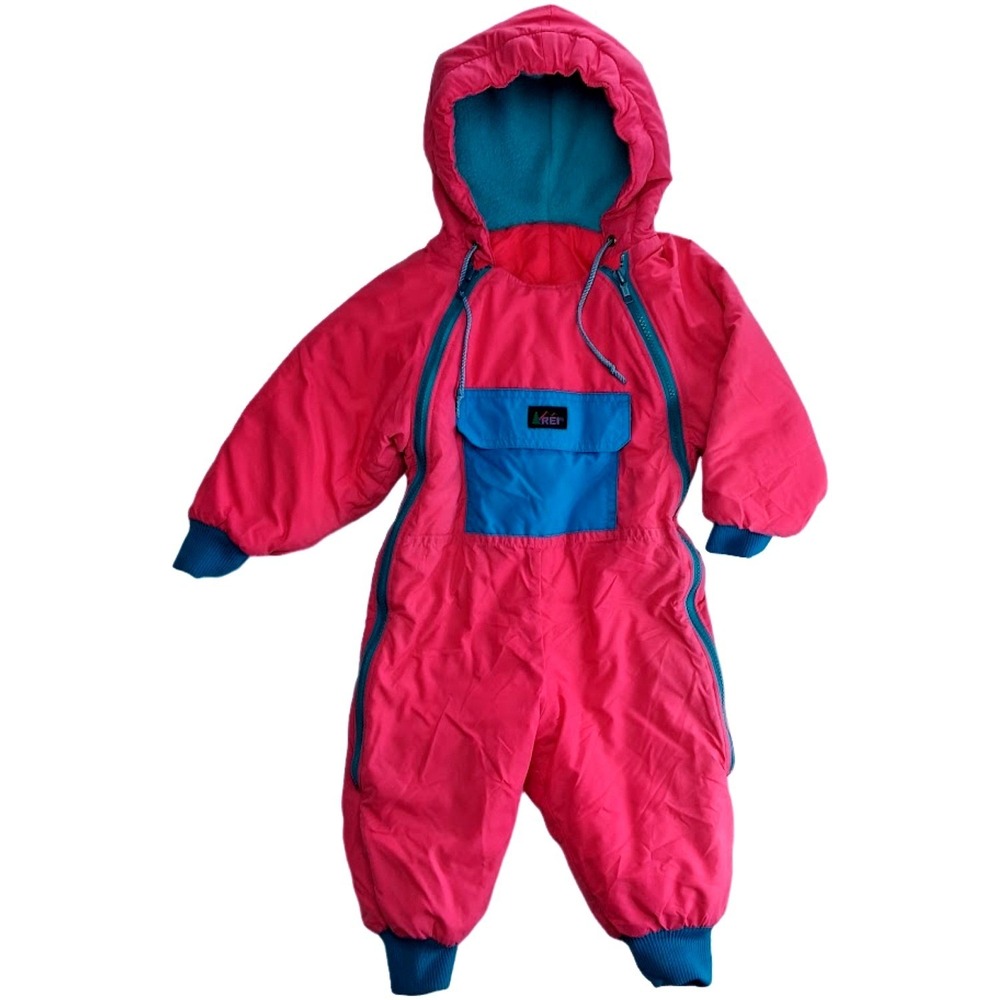 Vintage REI Pink Blue Snowsuit Baby Thinsulate Size 1 Hooded Bunting Made in USA